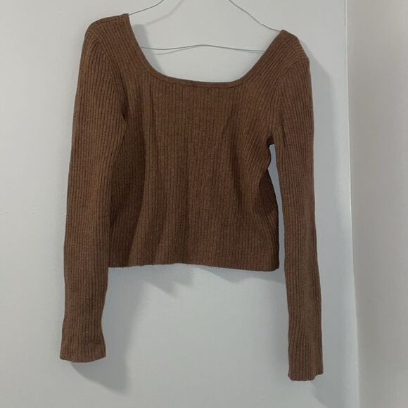 Old navy women’s long sleeve soft ribbed top brown sweater blouse size medium - Picture 4 of 9
